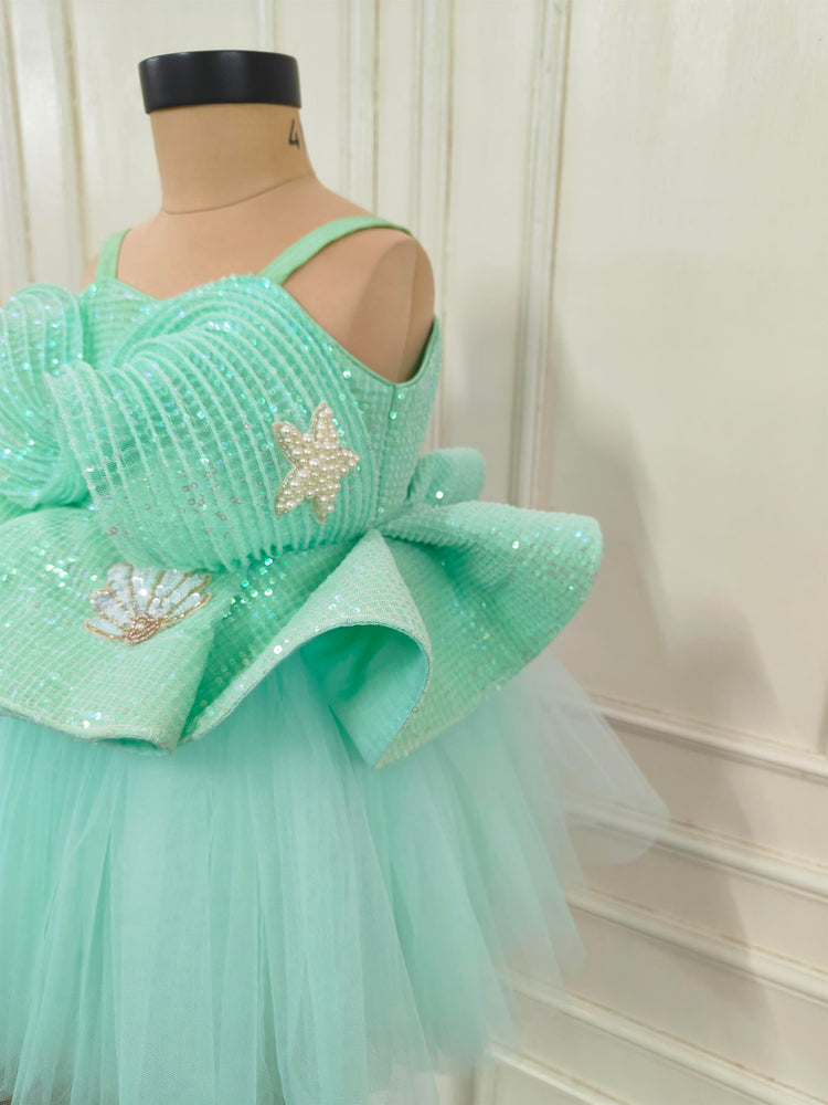 Sea Themed Green Sequins Drape Dress