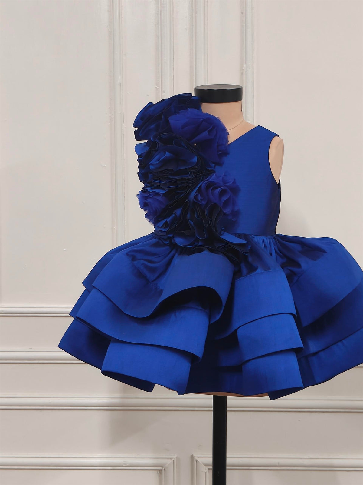 Royal Blue Ruched Rose Ruffle Dress – Lil Angels