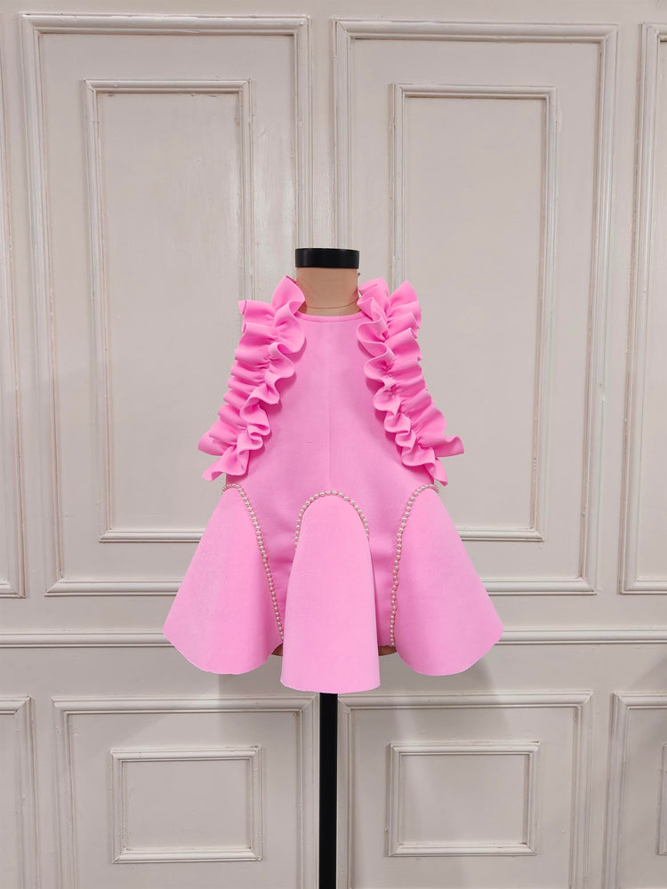 Pink Neoprene A-Line Dress with a Pattern