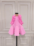 Pink Neoprene A-Line Dress with a Pattern