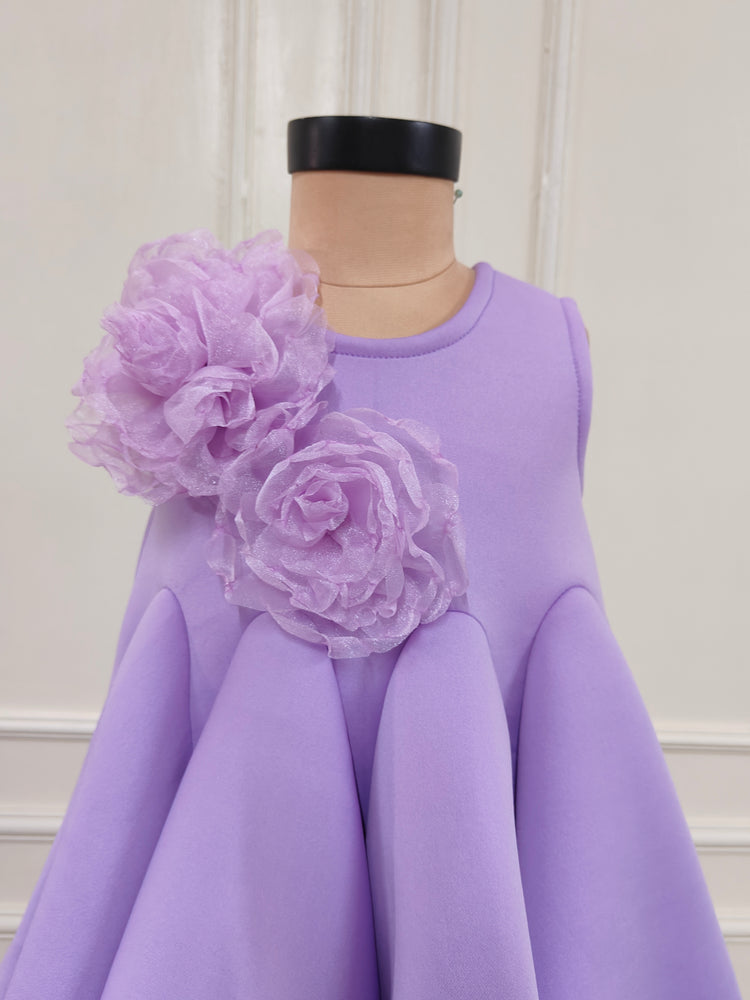 Lilac Neoprene Floral A-Line Dress with a Pattern