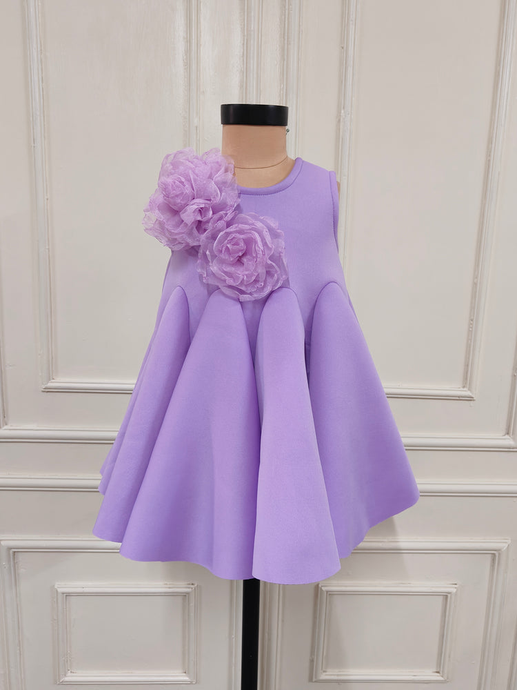 Lilac Neoprene Floral A-Line Dress with a Pattern