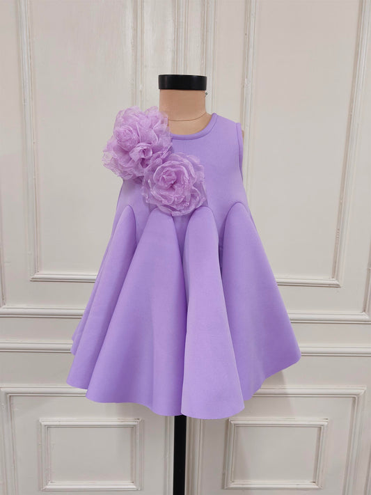 Lilac Neoprene Floral A-Line Dress with a Pattern