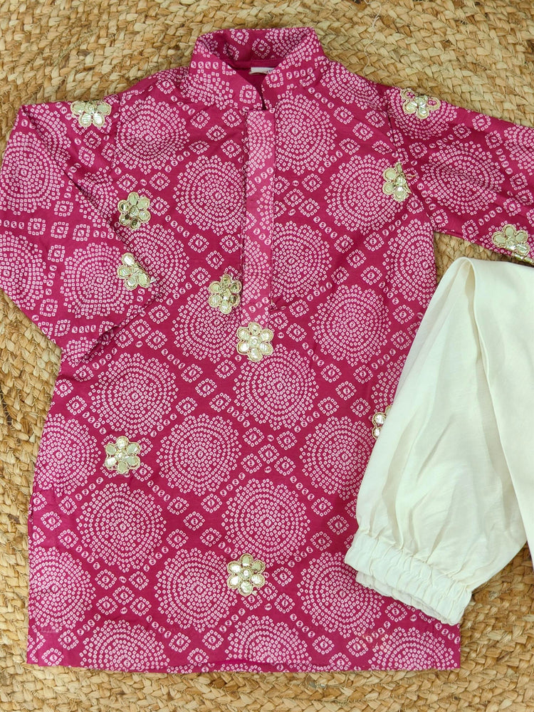 Pink Gota Bandhej Kurta Churidaar