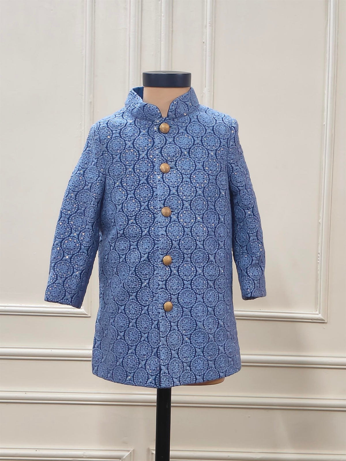 Flower Embroidery Black Sherwani Set