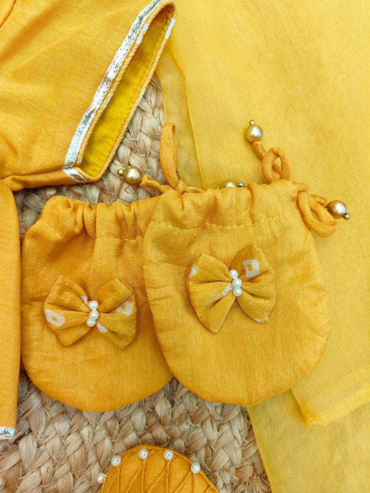 Fun Embroidered Yellow Bandhej Jaamna