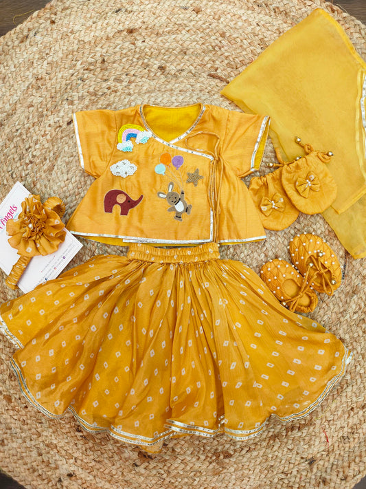 Fun Embroidered Yellow Bandhej Jaamna