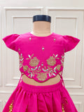 Pink Floral Embroidery and Embellished Top with Ghaghra
