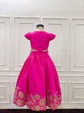 Pink Floral Embroidery and Embellished Top with Ghaghra