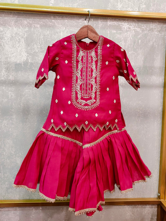 Pink Sharara with hand done Pearl and Sequins Embroidery