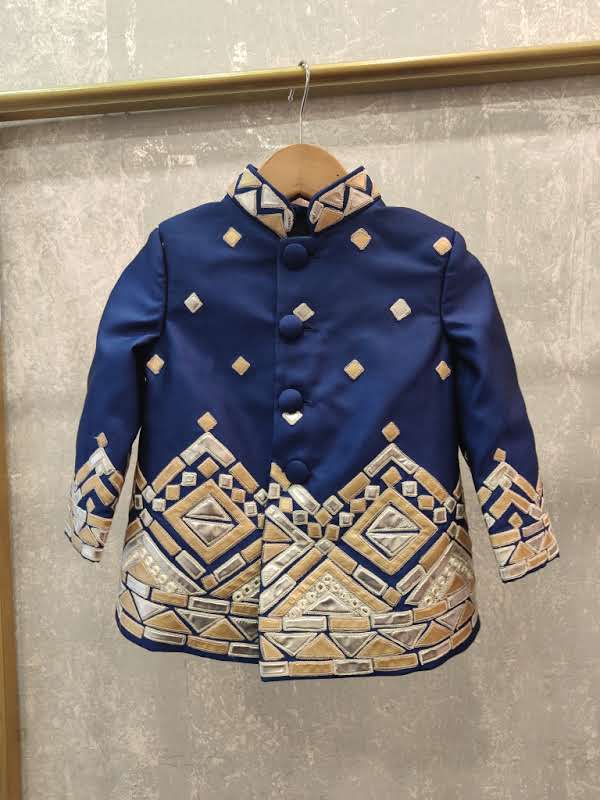 Blue achkan with gold and silver embroidery