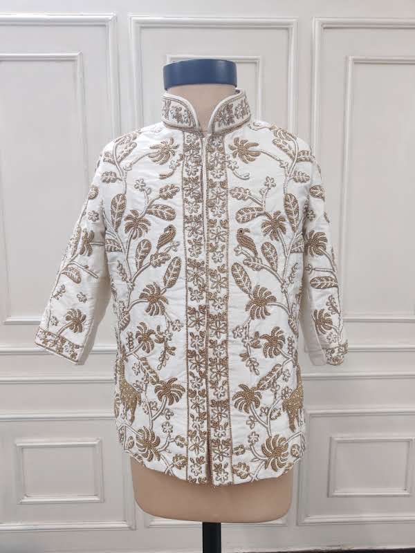 Hand Embroidered Offwhite Sherwani Churidaar Set