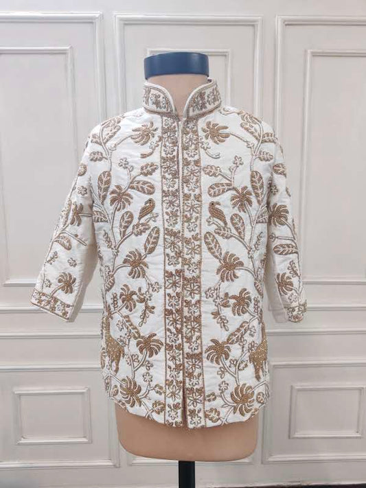 Hand Embroidered Offwhite Sherwani Churidaar Set