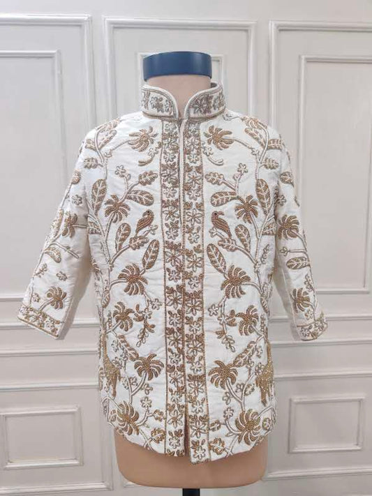 Hand Embroidered Offwhite Sherwani Churidaar Set