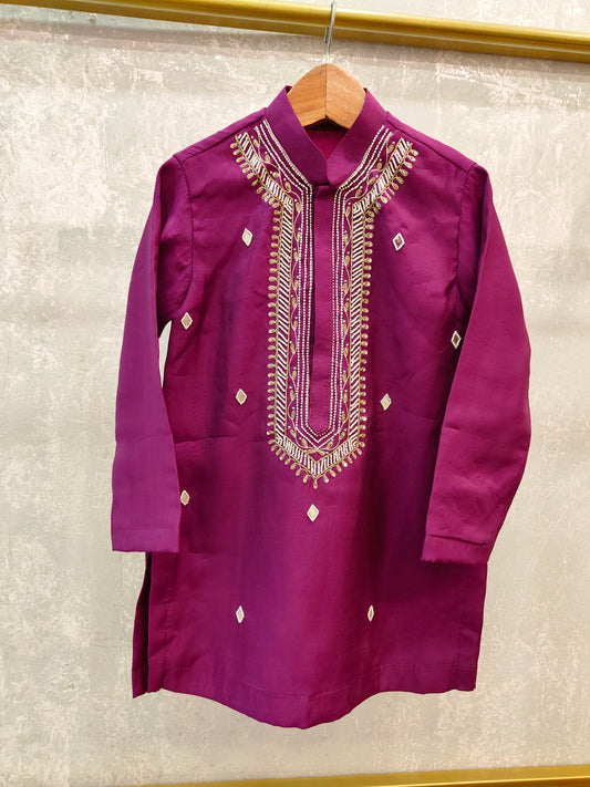 Purple Kurta with hand done Pearl and Sequins Embroidery