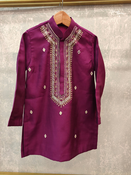 Purple Kurta with hand done Pearl and Sequins Embroidery