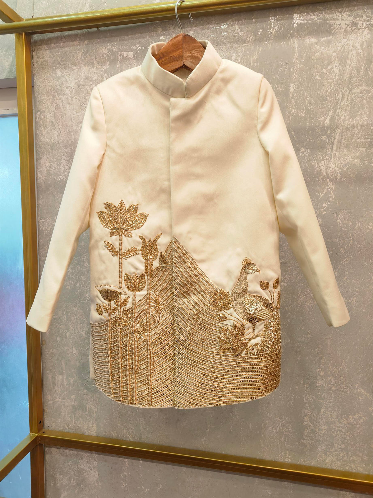 Dori Hand Embroidered Off white Sherwani Churidar Set