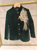 GREEN VELVET BIRD HAND DORI EMBROIDERY ACHKAN WITH PANTS