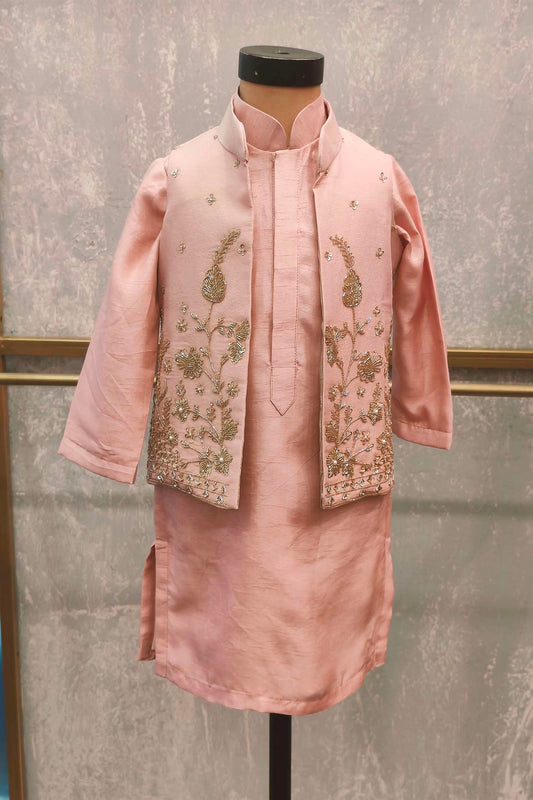 The Pink Shimmery Kurta Set with Cutdana embroidery On The Jacket