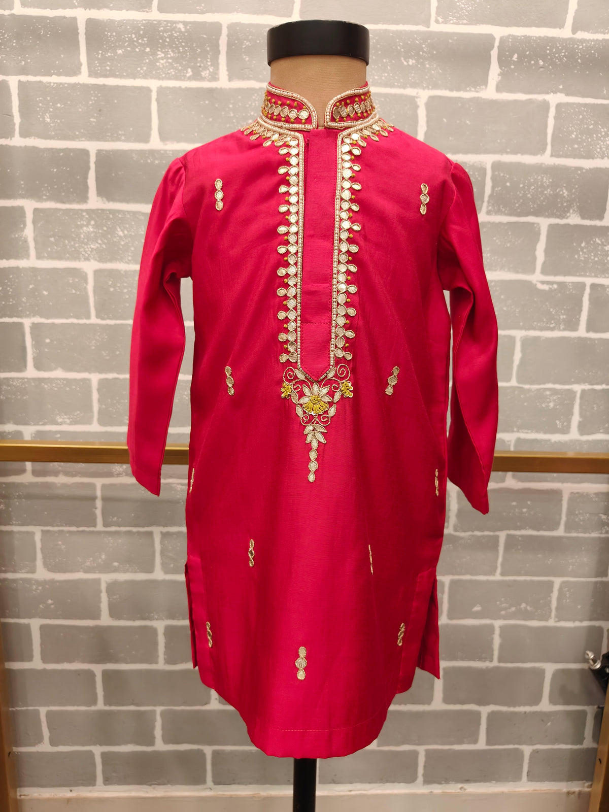 Pink Yellow Knot Embroidery Kurta