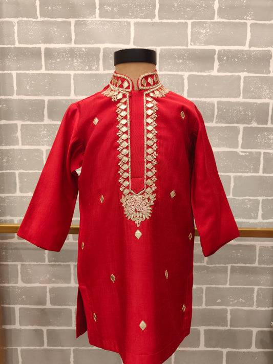 Red Knot Embroidery Kurta