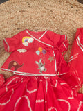 Red Bandhej Fun Embroidery Girl Jaamna