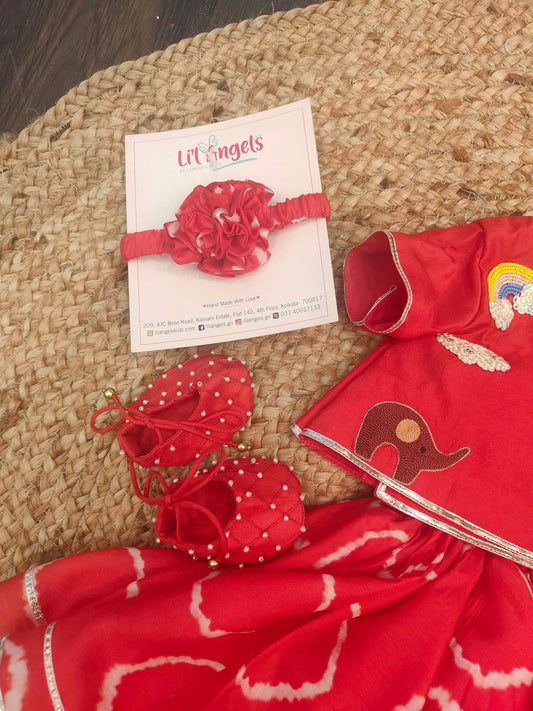 Red Bandhej Fun Embroidery Girl Jaamna