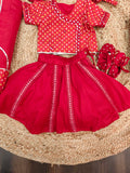 Red Bandhej With Abla Embroidered Girl Jaamna