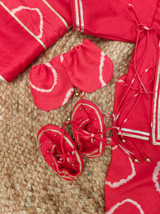 Red Bandhej Handpainted Pichwai Boy Jaamna