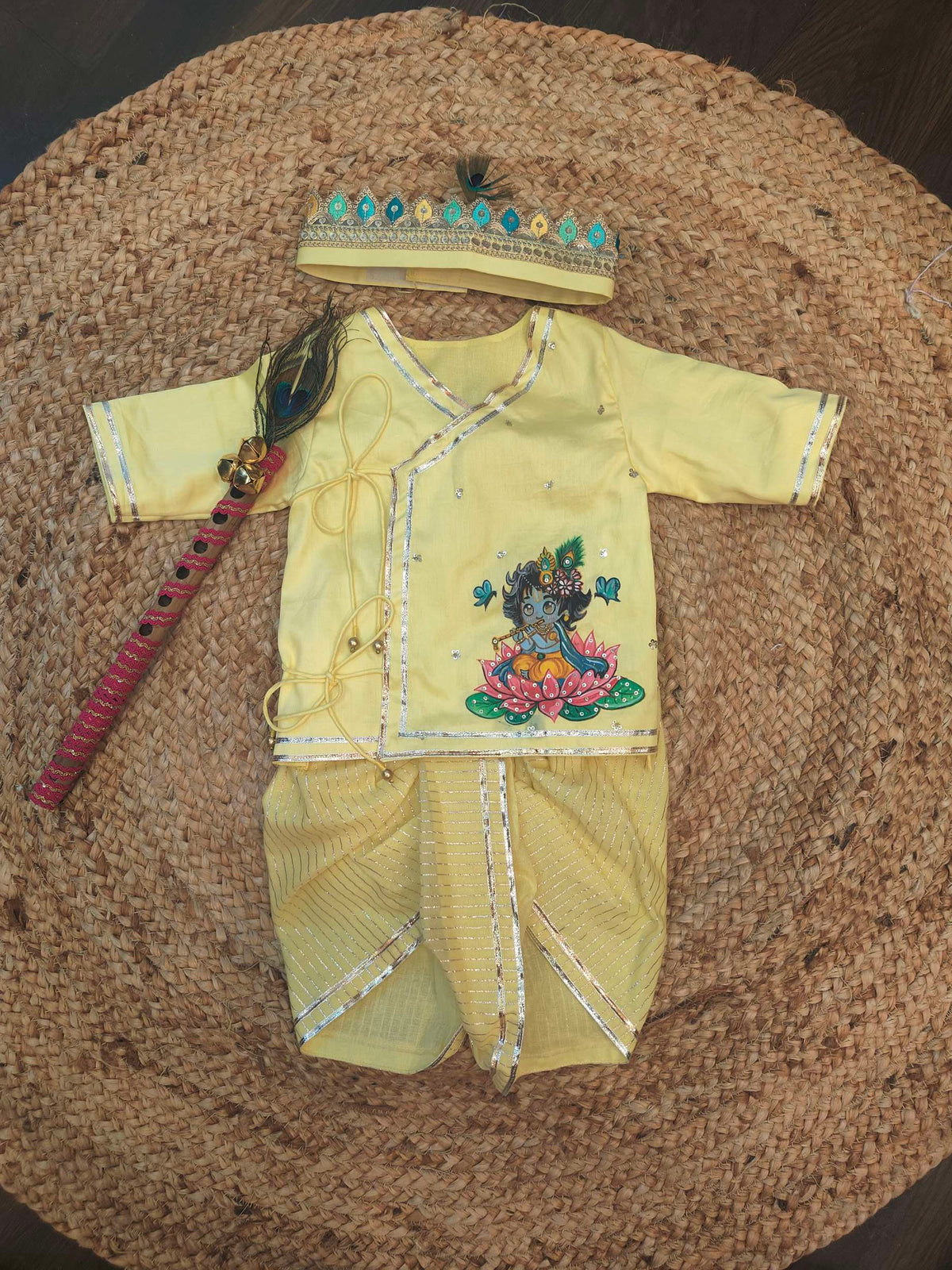 Yellow Handpainted Kanha Boy Jaamna