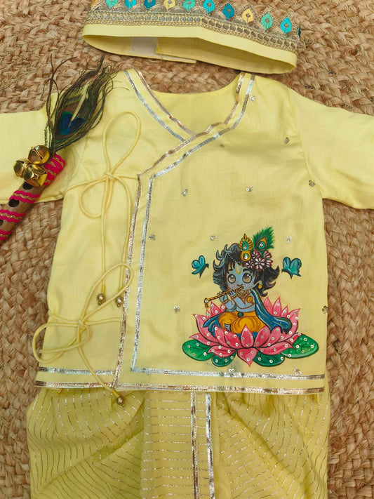 Yellow Handpainted Kanha Boy Jaamna