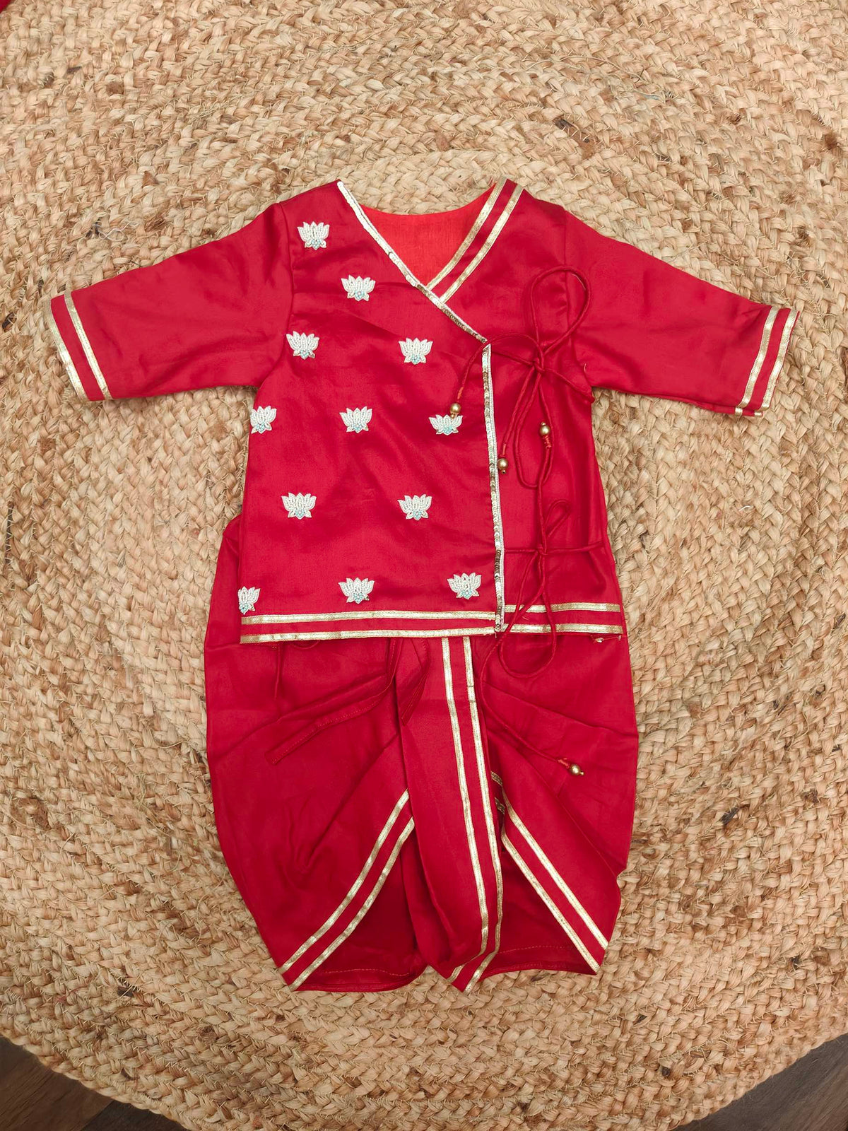 Red Lotus Embroidered Boy Jaamna