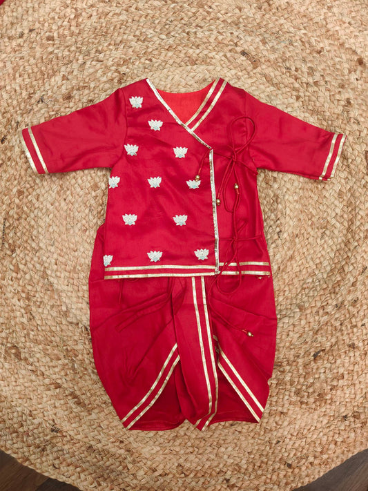 Red Lotus Embroidered Boy Jaamna