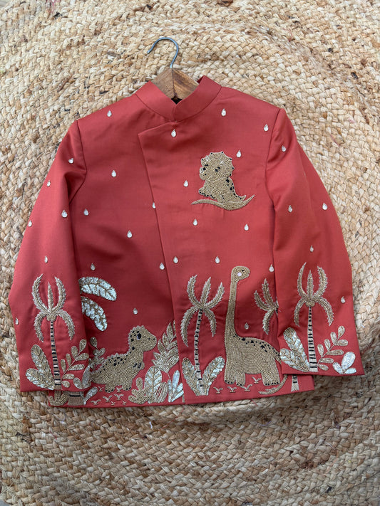 DINOSAUR HAND DORI EMBROIDERY ACHKAN WITH PANTS