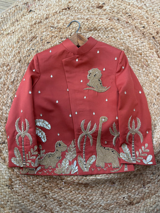 DINOSAUR HAND DORI EMBROIDERY ACHKAN WITH PANTS