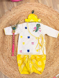 Yellow Bandhej with Basuri and Lotus embroidery
