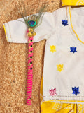 Yellow Bandhej with Basuri and Lotus embroidery