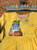 Yellow Handpainted Kanha in Matka Kurta dhoti