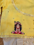 Yellow White Printed Krishna Kurta Dhoti