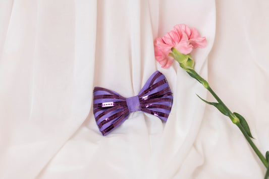 Purple Bow Clip with Metallic Lace