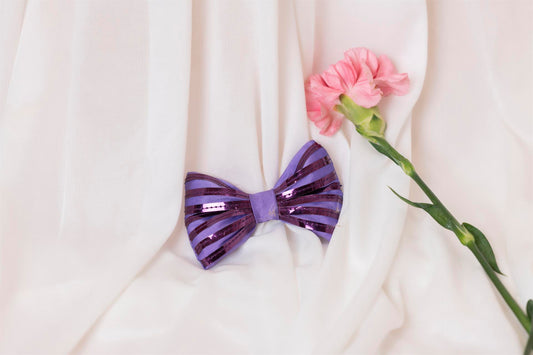 Purple Bow Clip with Metallic Lace