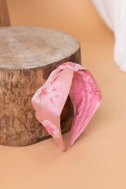 Pink Embroidered Turban Band