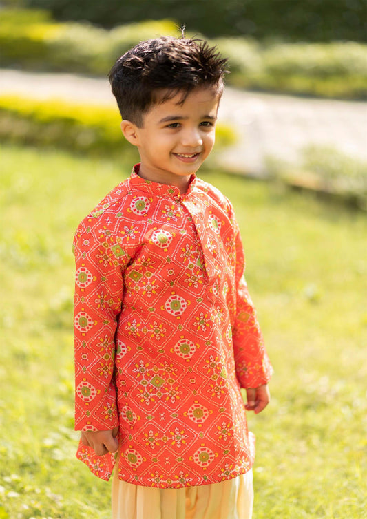 Orange Ikkat Kurta Patiala