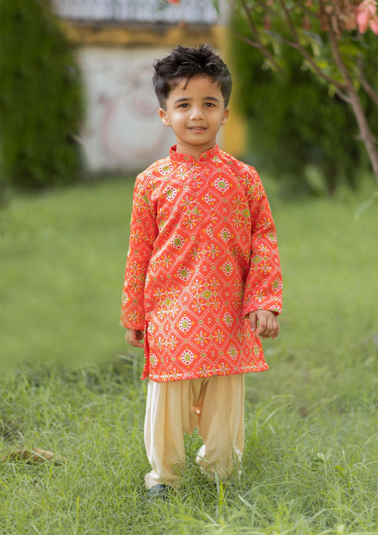 Orange Ikkat Kurta Patiala