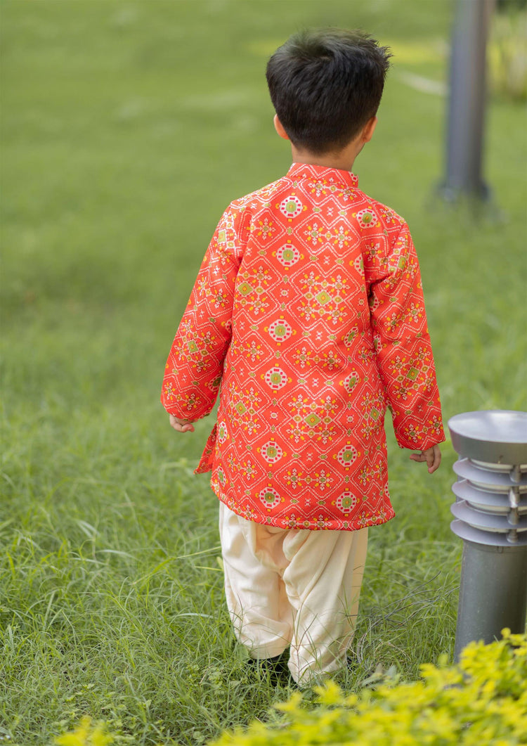 Orange Ikkat Kurta Patiala