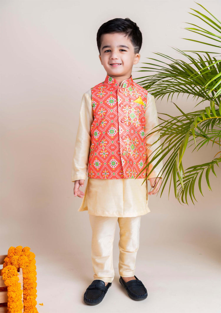 Orange Ikkat Nehru Set