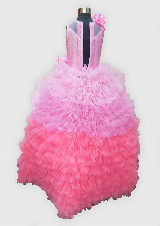 Onion Pink Flower Gown With Train