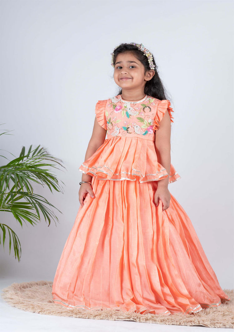 Peach Bird Ghaghra Set