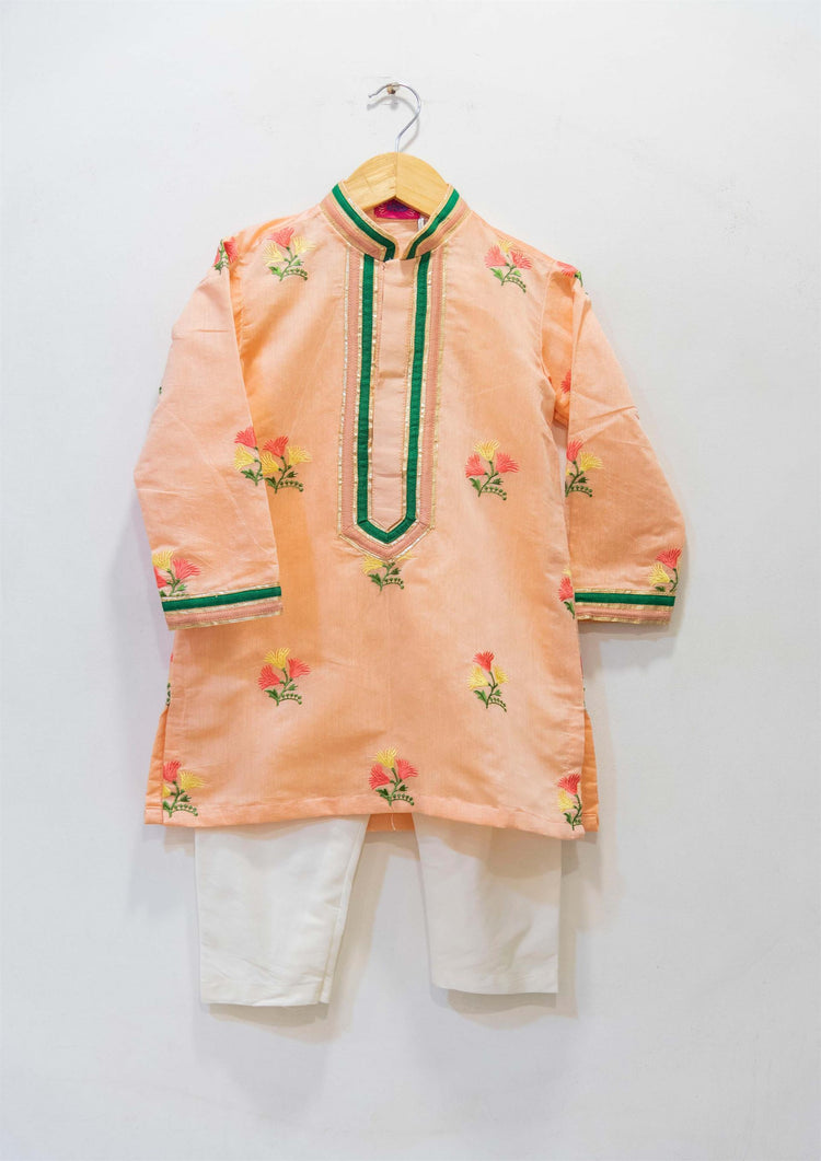 Peach Floral Embroidered Kurta Set