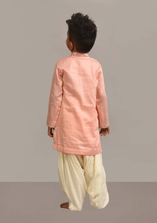 Peach Mirror Embroidery Kurta Patiala